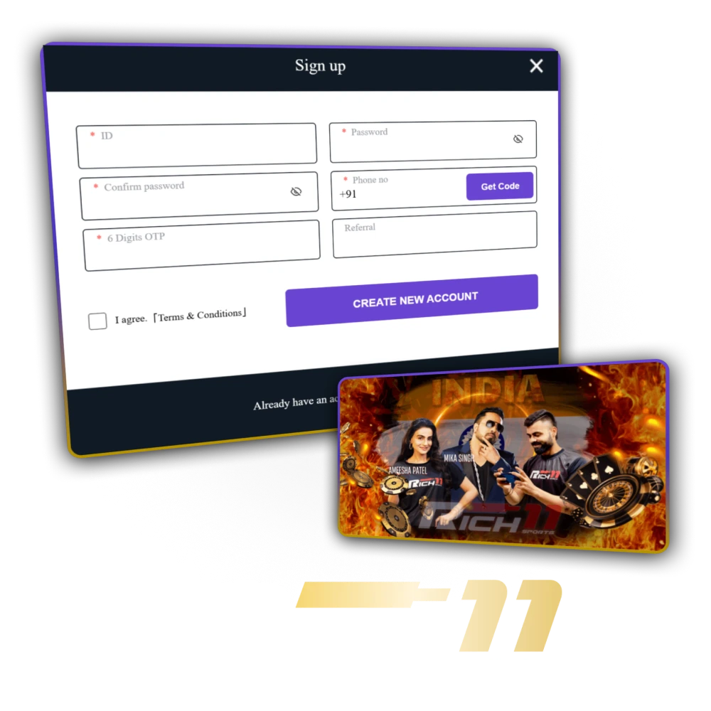 Sign up easily at the official Rich11 casino and start winning.