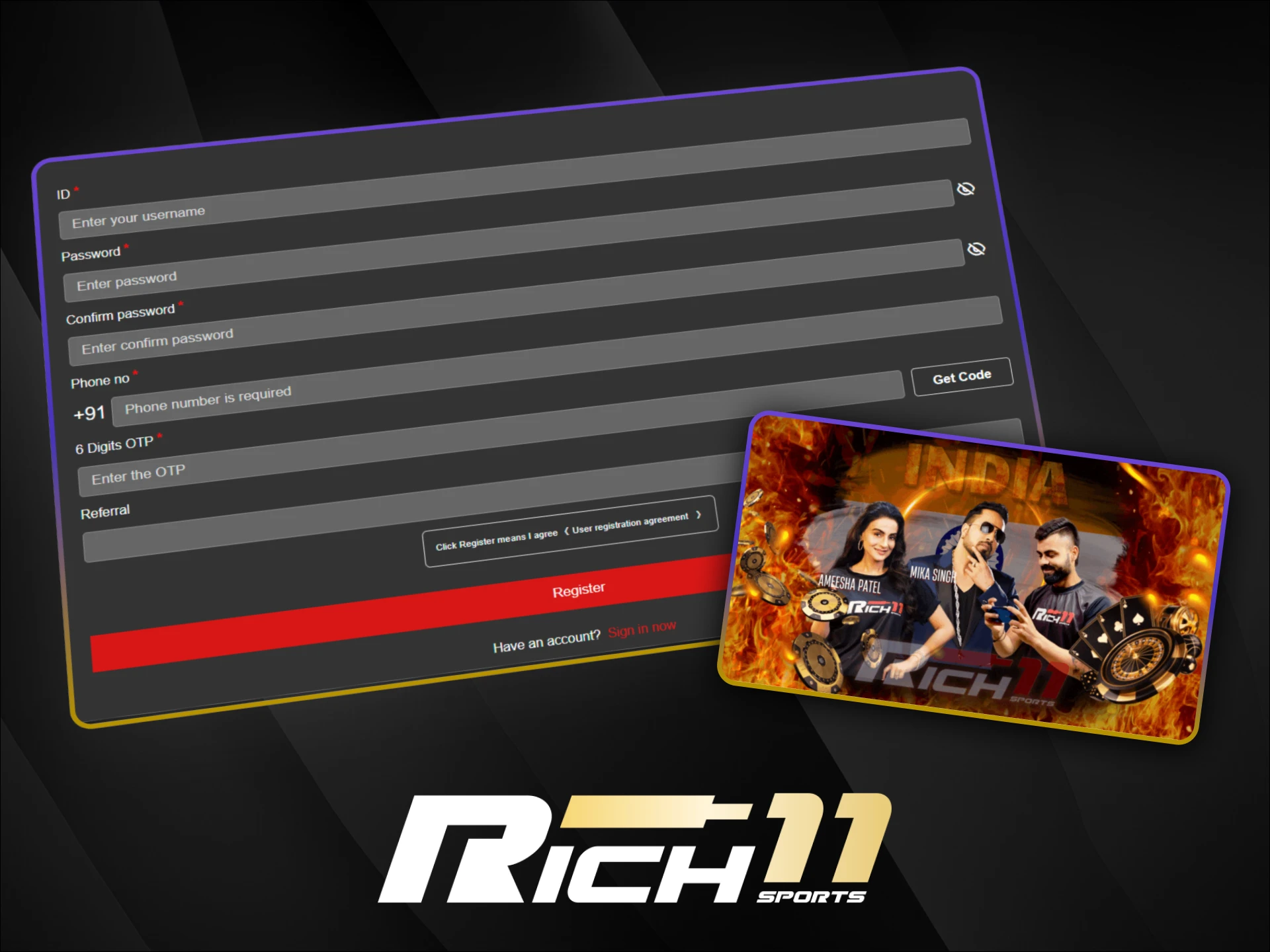 Only adult users with valid data can register on the official Rich11 platform.