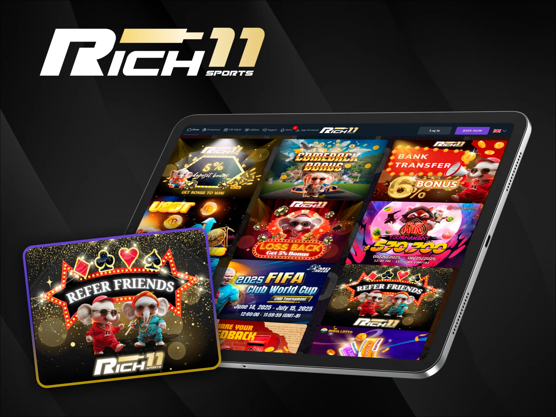 Get exclusive bonuses for Indian users after installing the official Rich11 app.