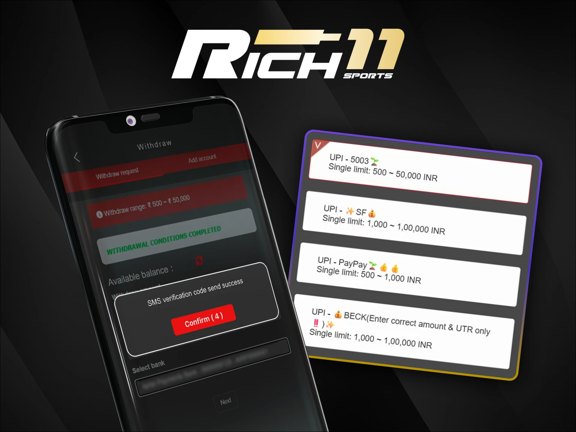 Use the official Rich11 app to make secure deposits and withdrawals in India with fast processing and access to bonuses.