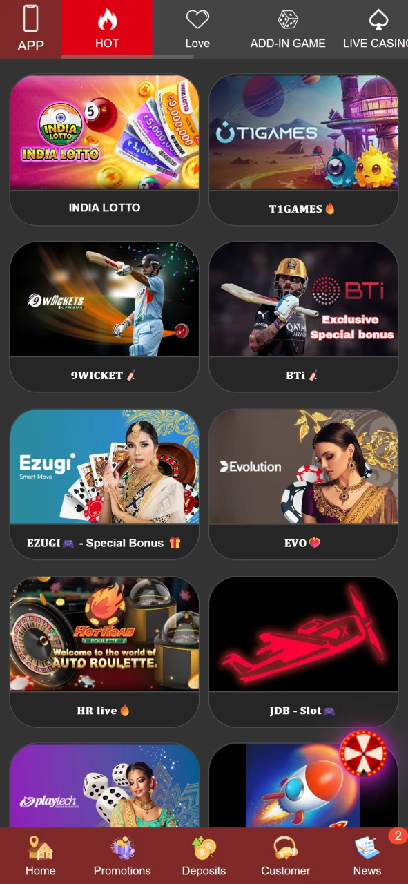 Navigate the Rich11 app homepage to access casino, sports, and promotions.