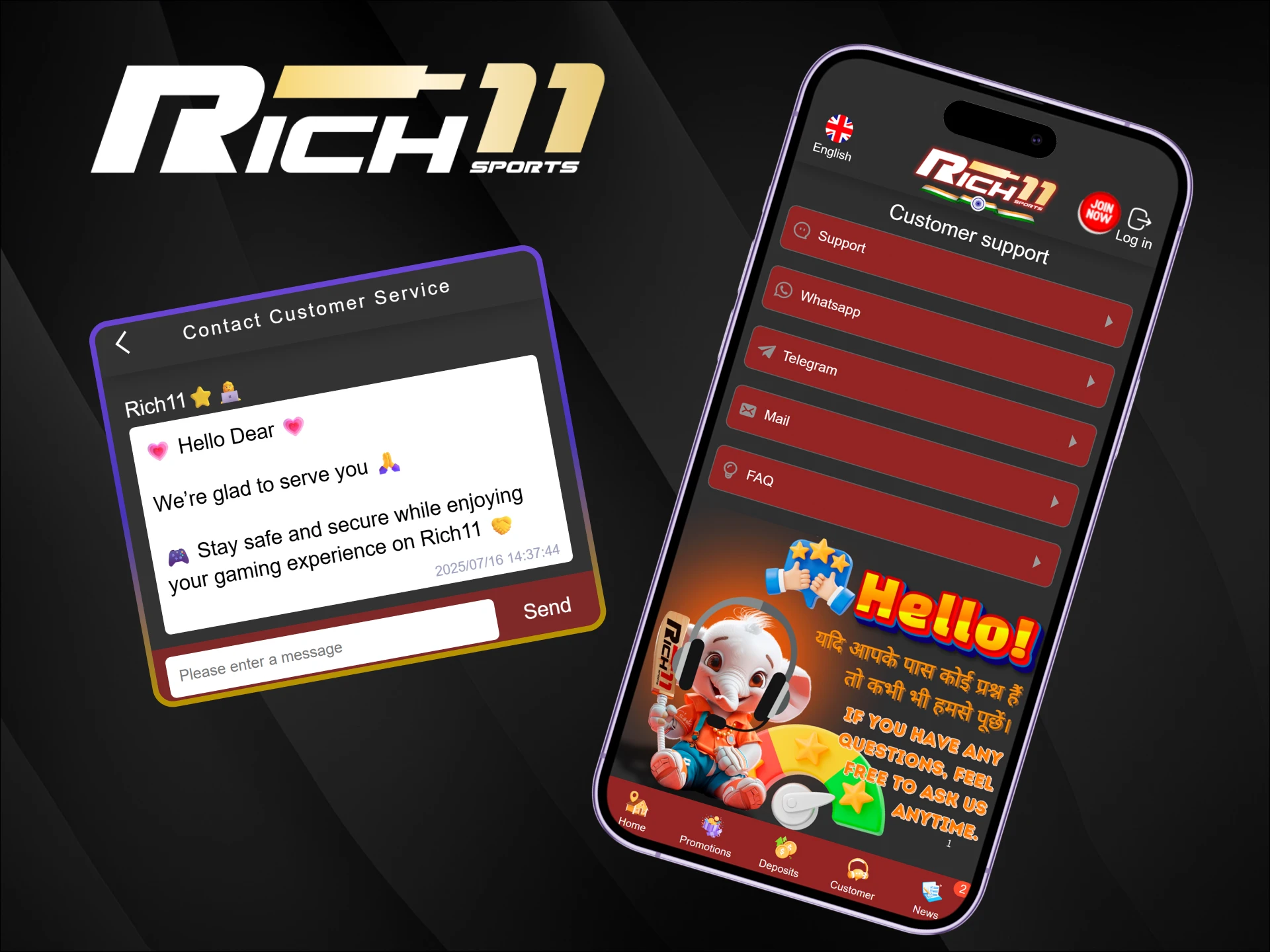 Contact the official Rich11 support team anytime via the app’s live chat or help section.
