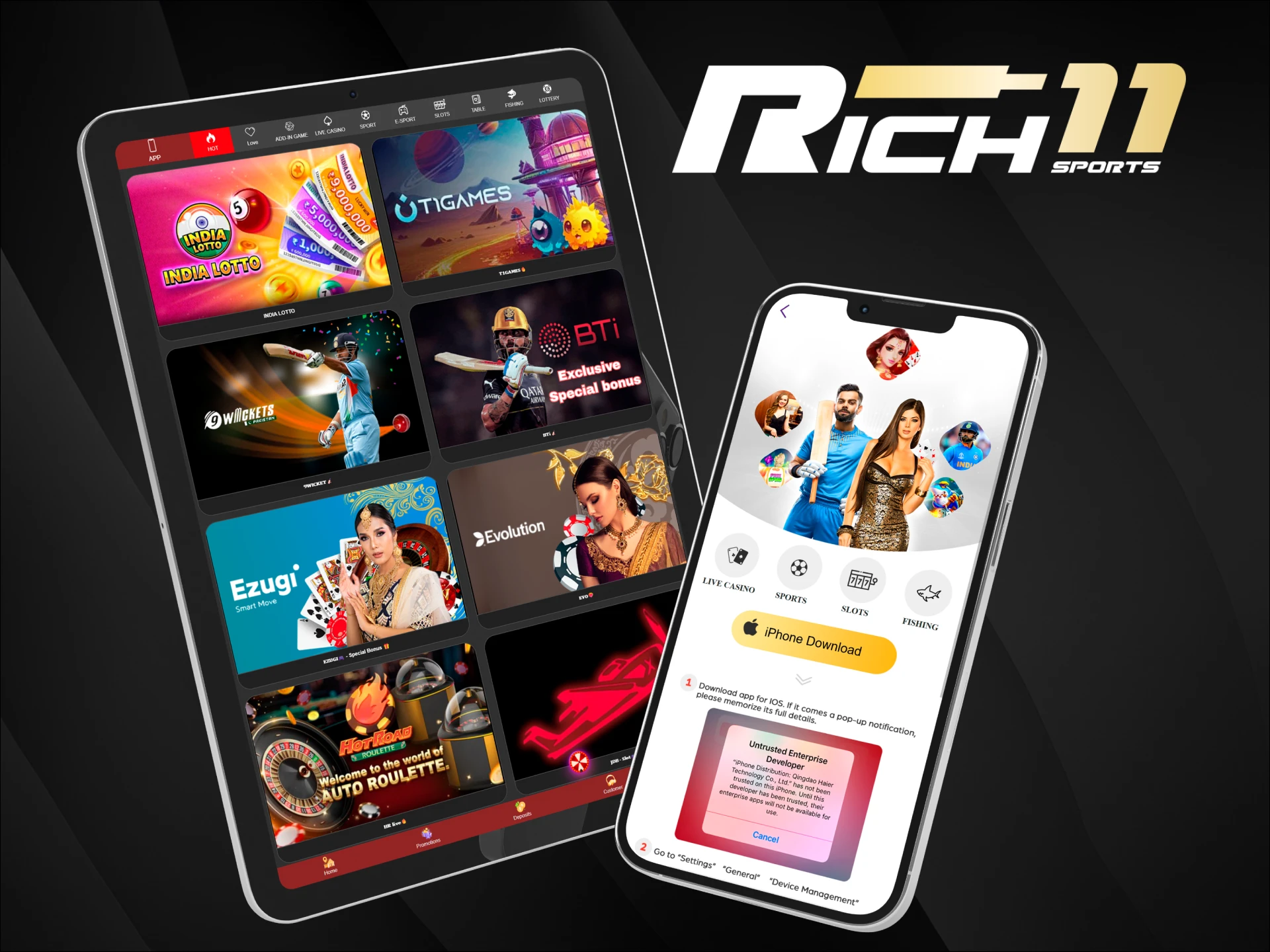 Install the Rich11 app for fast and convenient access to all casino features.