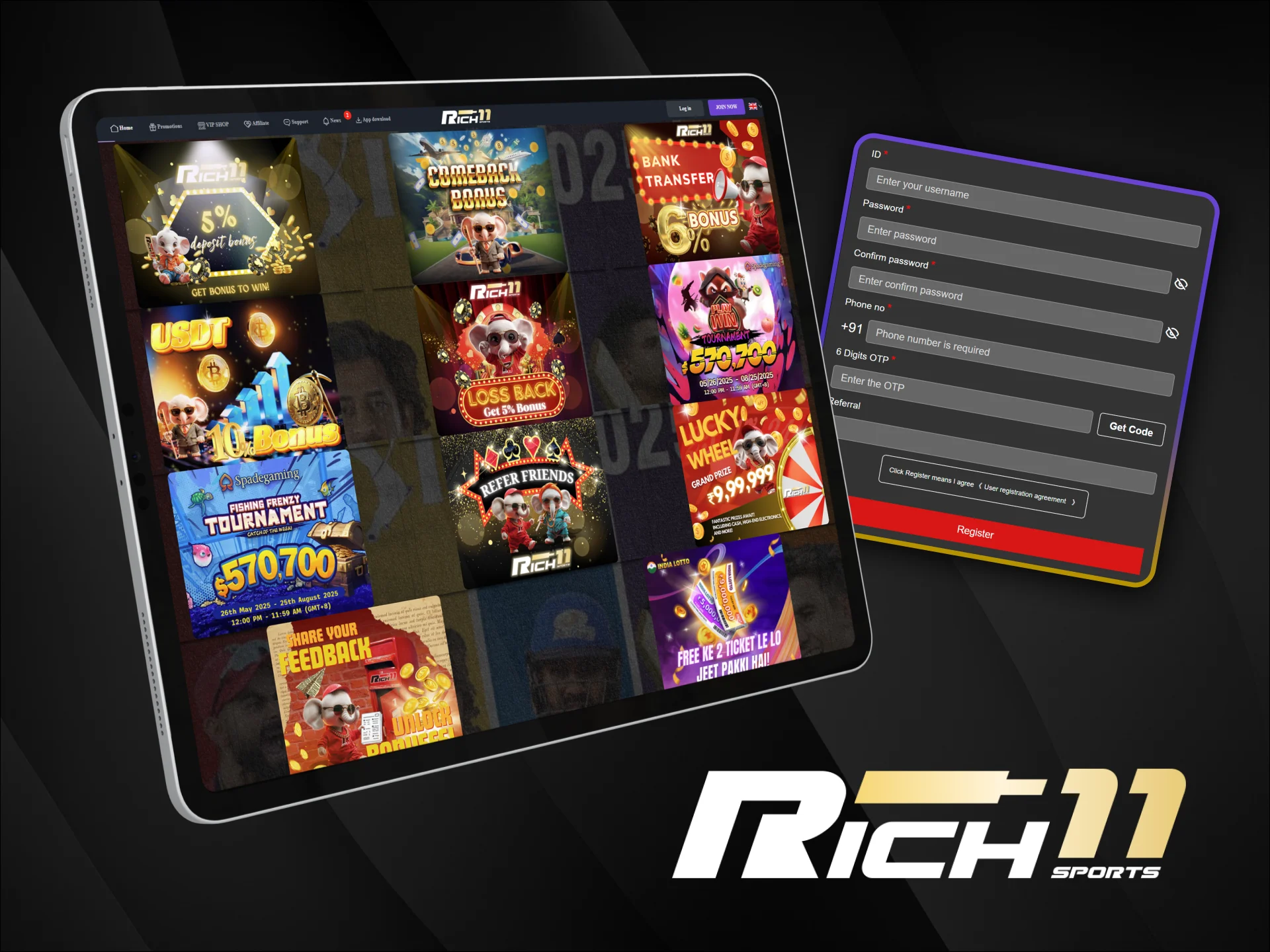 Get your Rich11 bonus by registering and activating it via the official app or website.