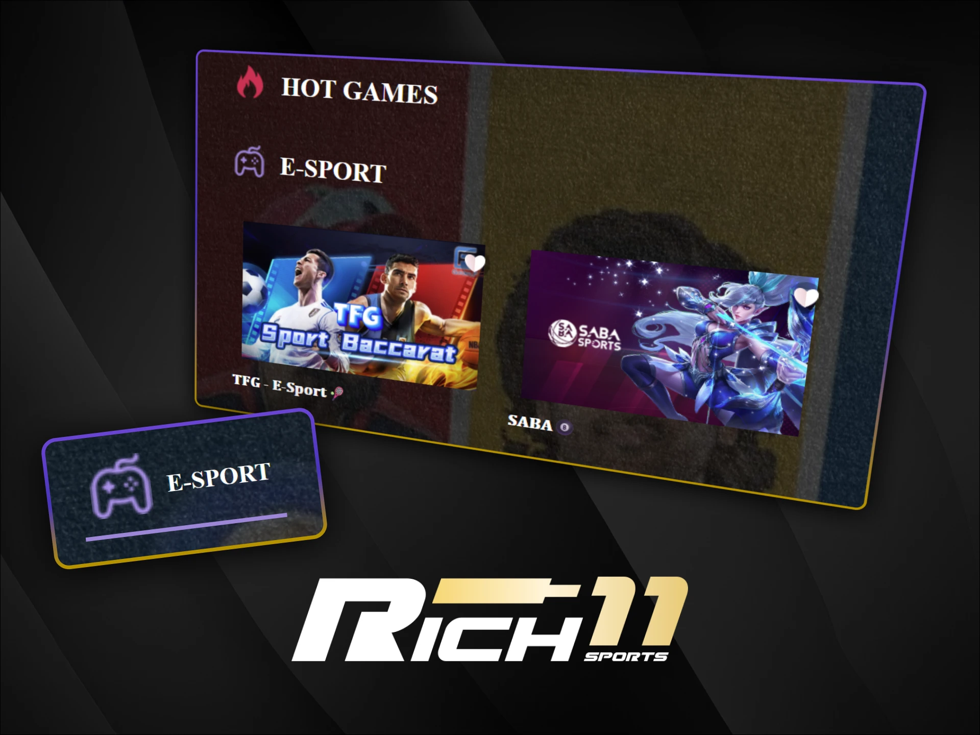 Bet on top global esports tournaments with many options at Rich11 casino.