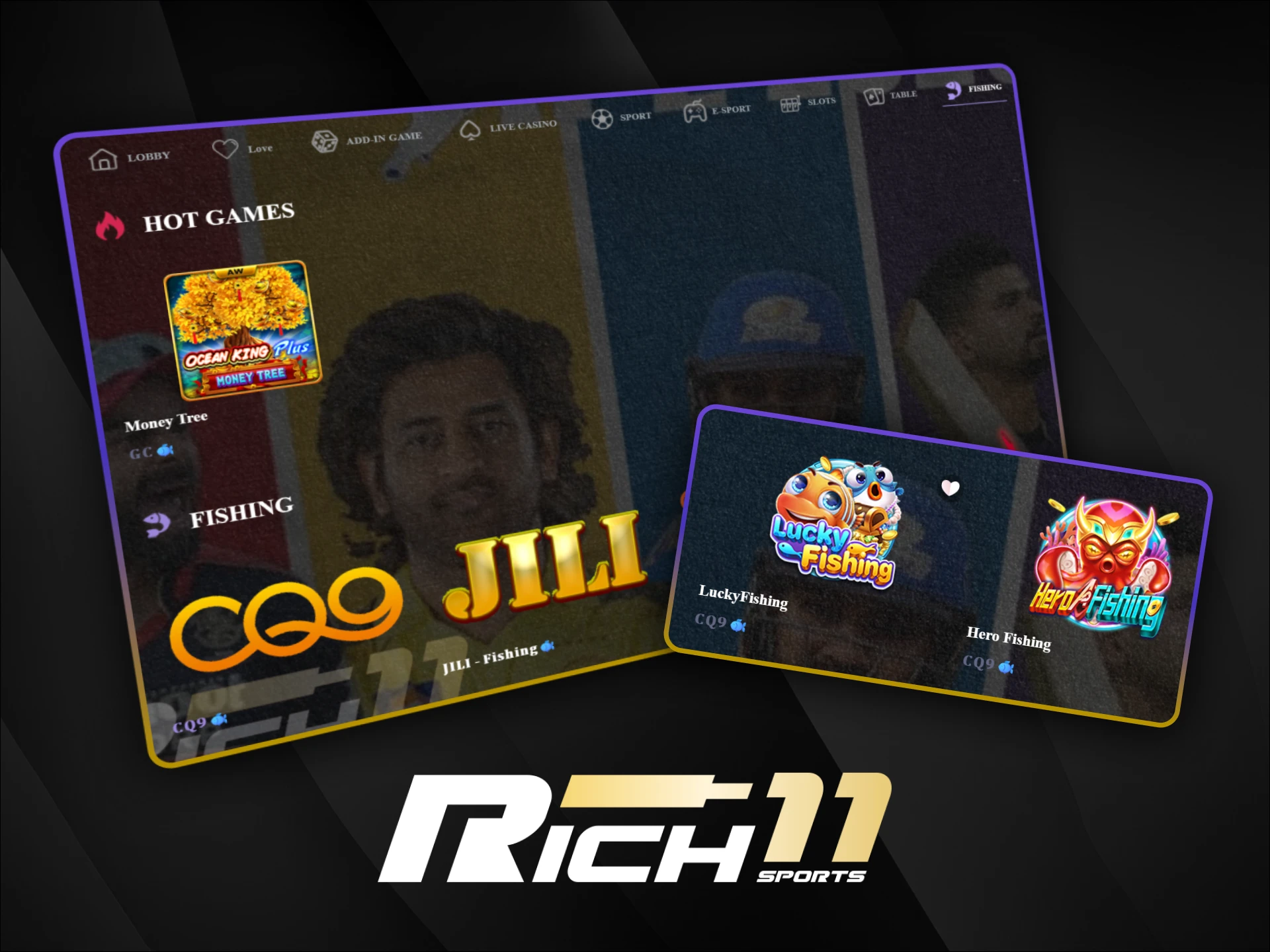 Alt: Play exciting fishing arcade games and win real money at the official Rich11 casino.