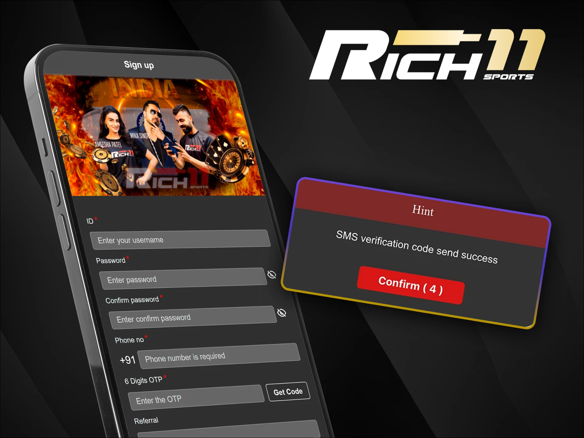 Create a new account on the official Rich11 website or app to start playing.