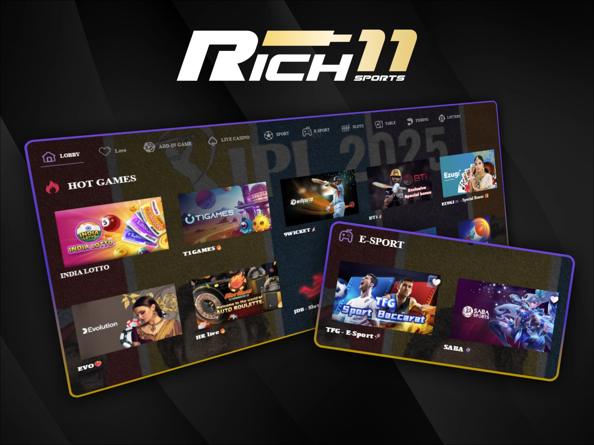 Enjoy a wide variety of games in the Rich11 casino section with instant access and smooth gameplay around the clock.