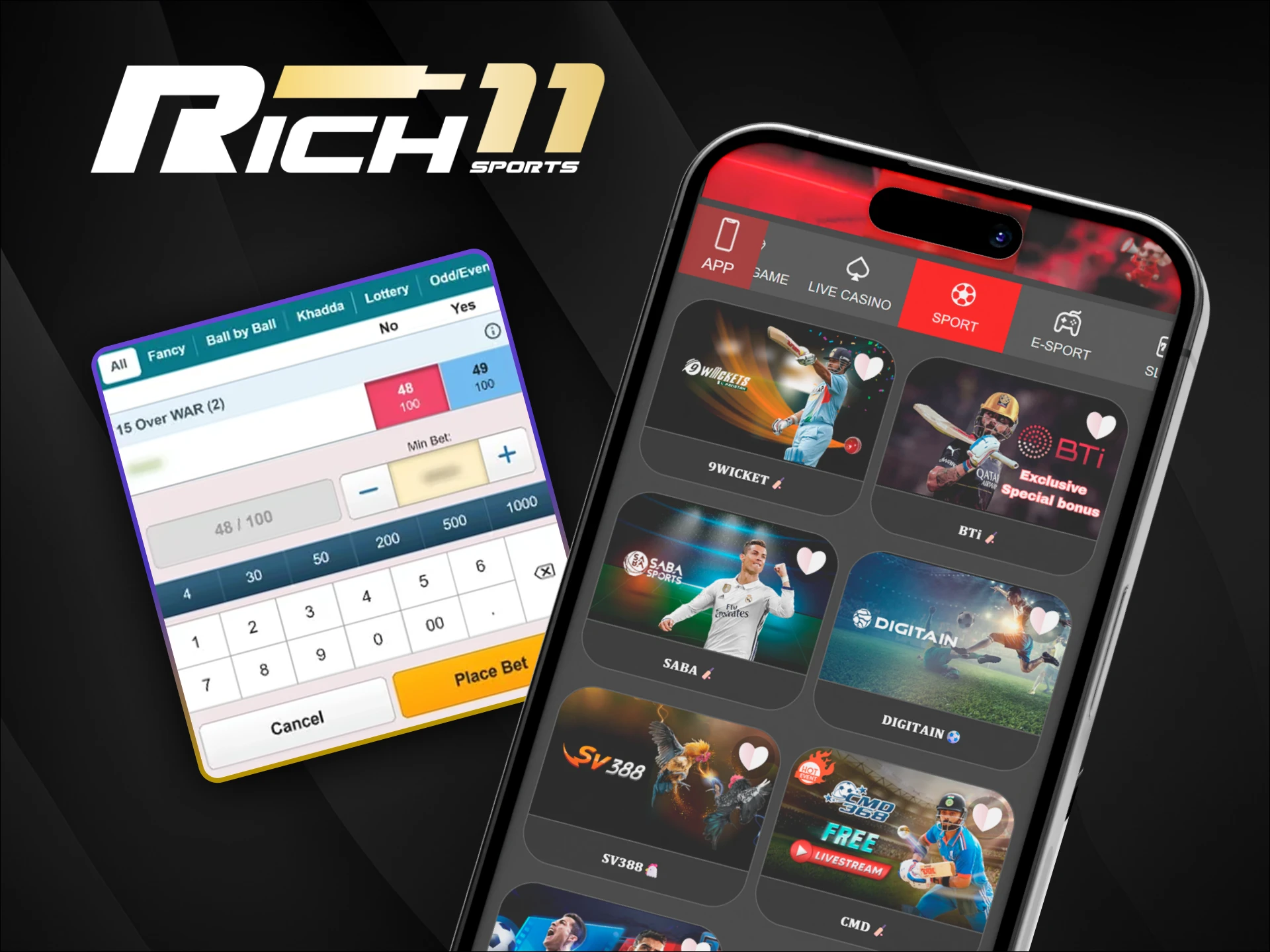Bet on popular Indian and international sports at the official Rich11 sportsbook.