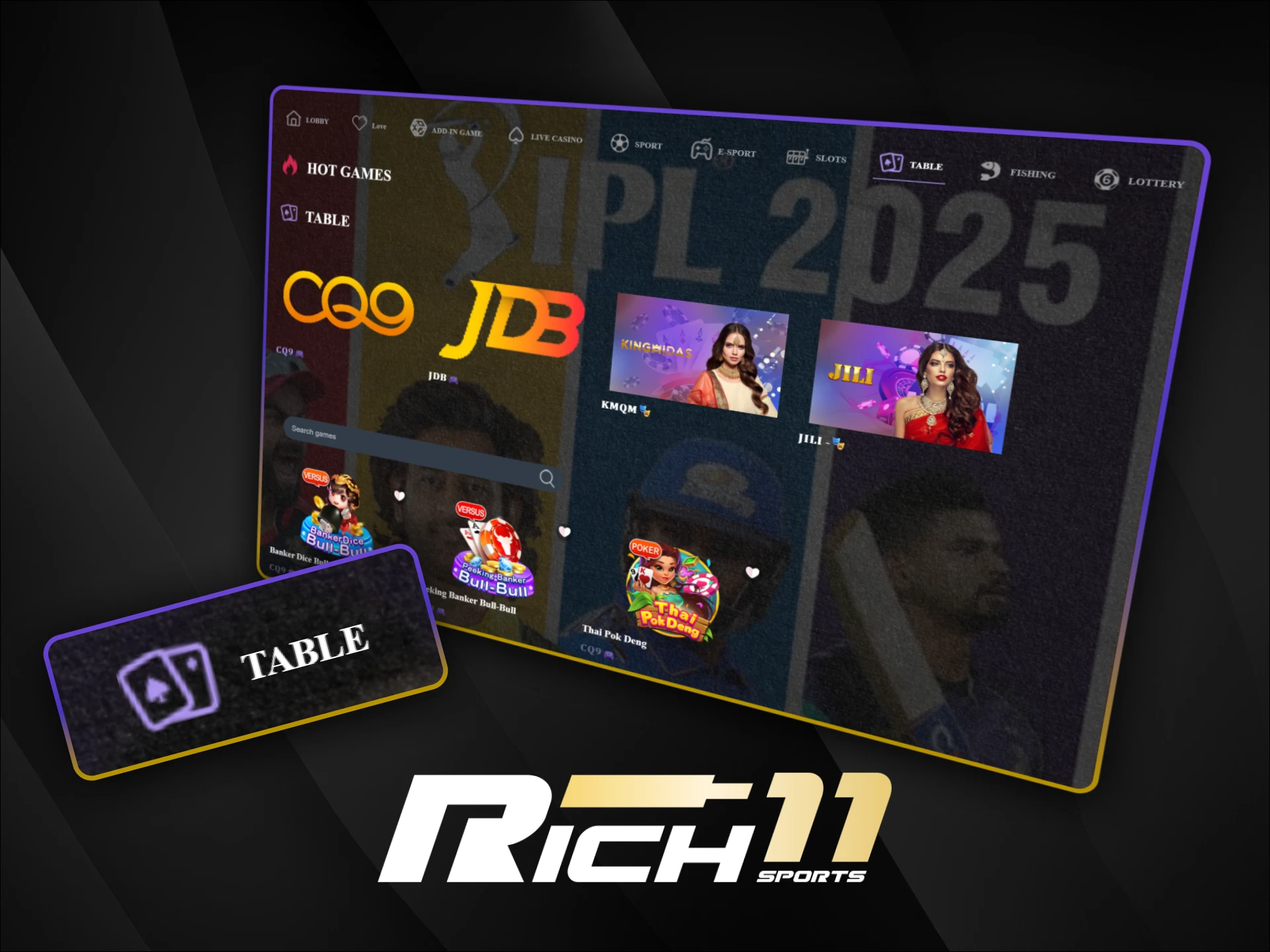 Play classic and Indian table games with live dealers at the official Rich11 casino.